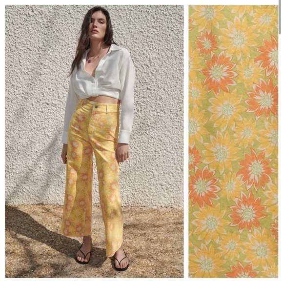 Zara Denim - Zara Women's The Marine Straight Jeans in Sunflower Print Size 4/Small